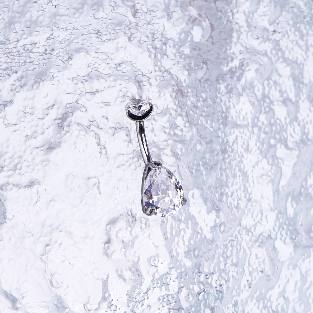 Teardrop CZ Internally Threaded Titanium Belly Ring