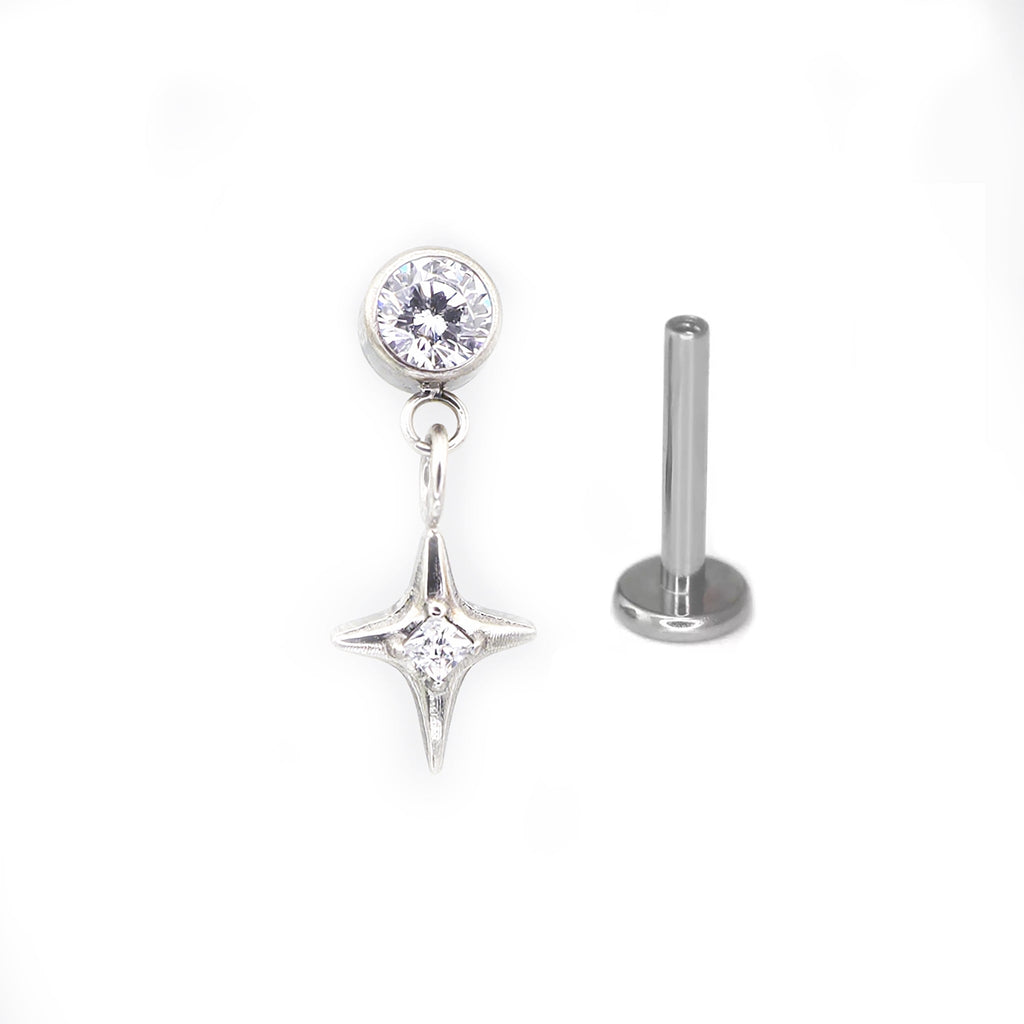 CZ Pendant Four-Point Star Titanium Internally Threaded Studs
