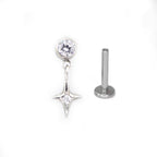 CZ Pendant Four-Point Star Titanium Internally Threaded Studs