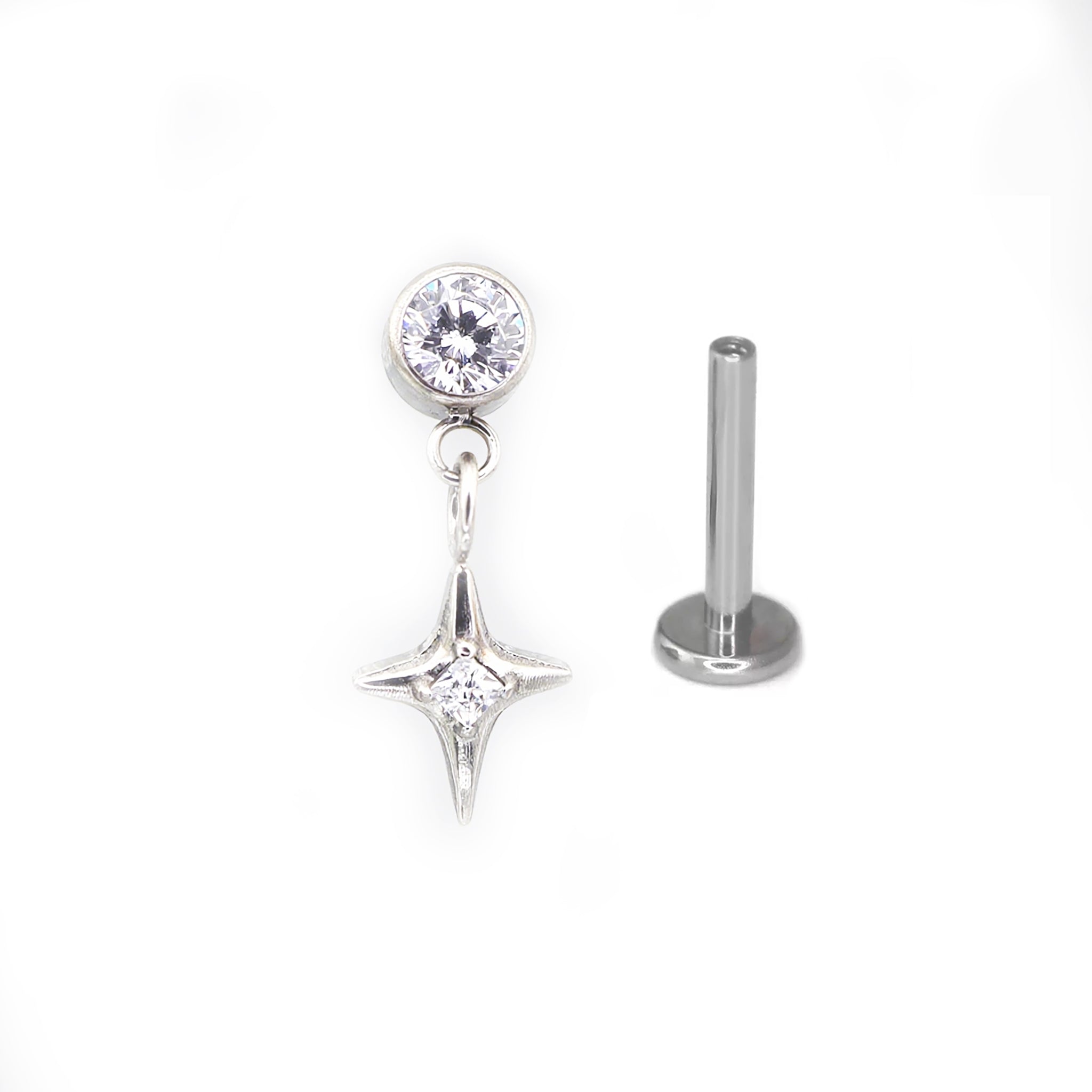 CZ Pendant Four-Point Star Titanium Internally Threaded Studs