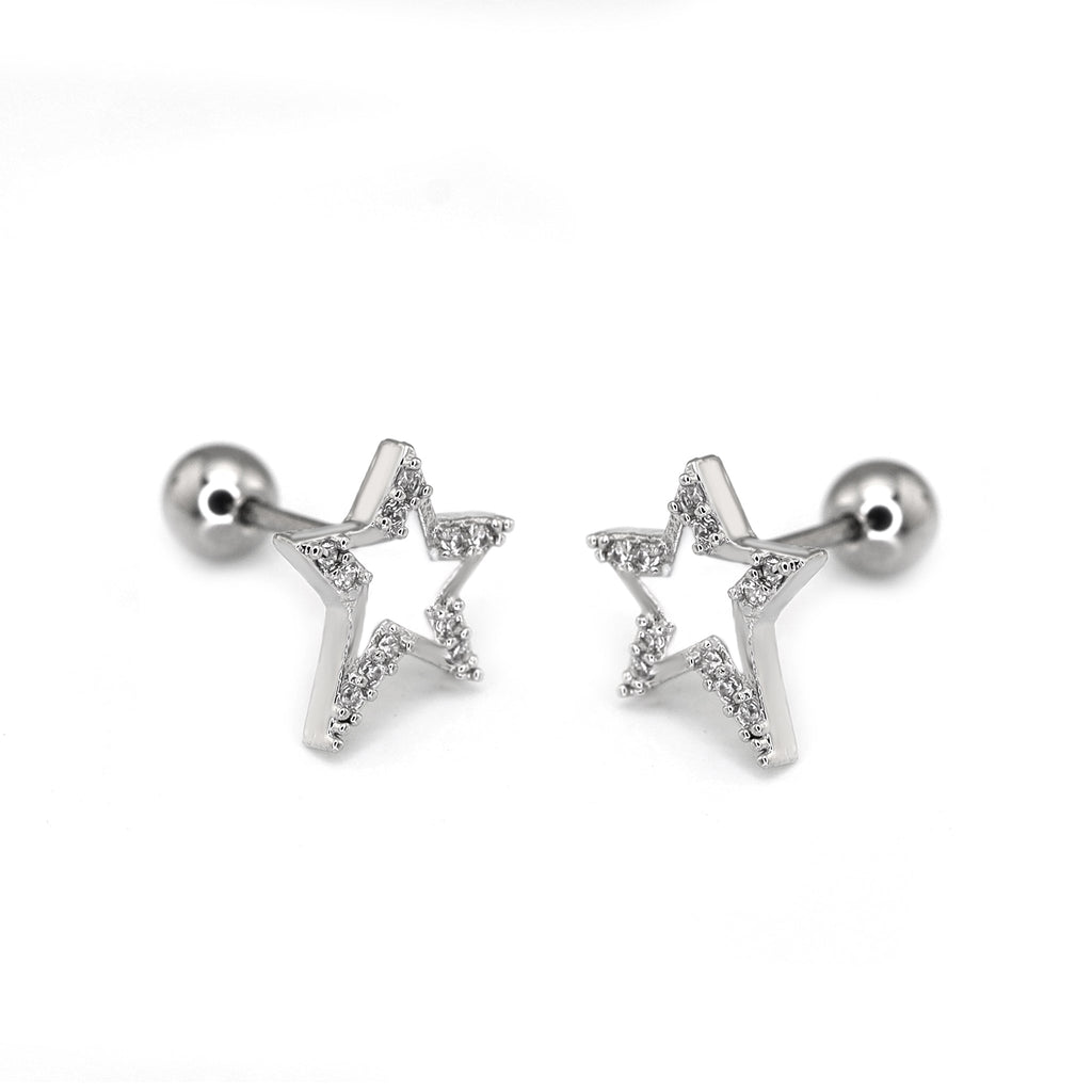 Black & White CZ Pentagram Ear Studs