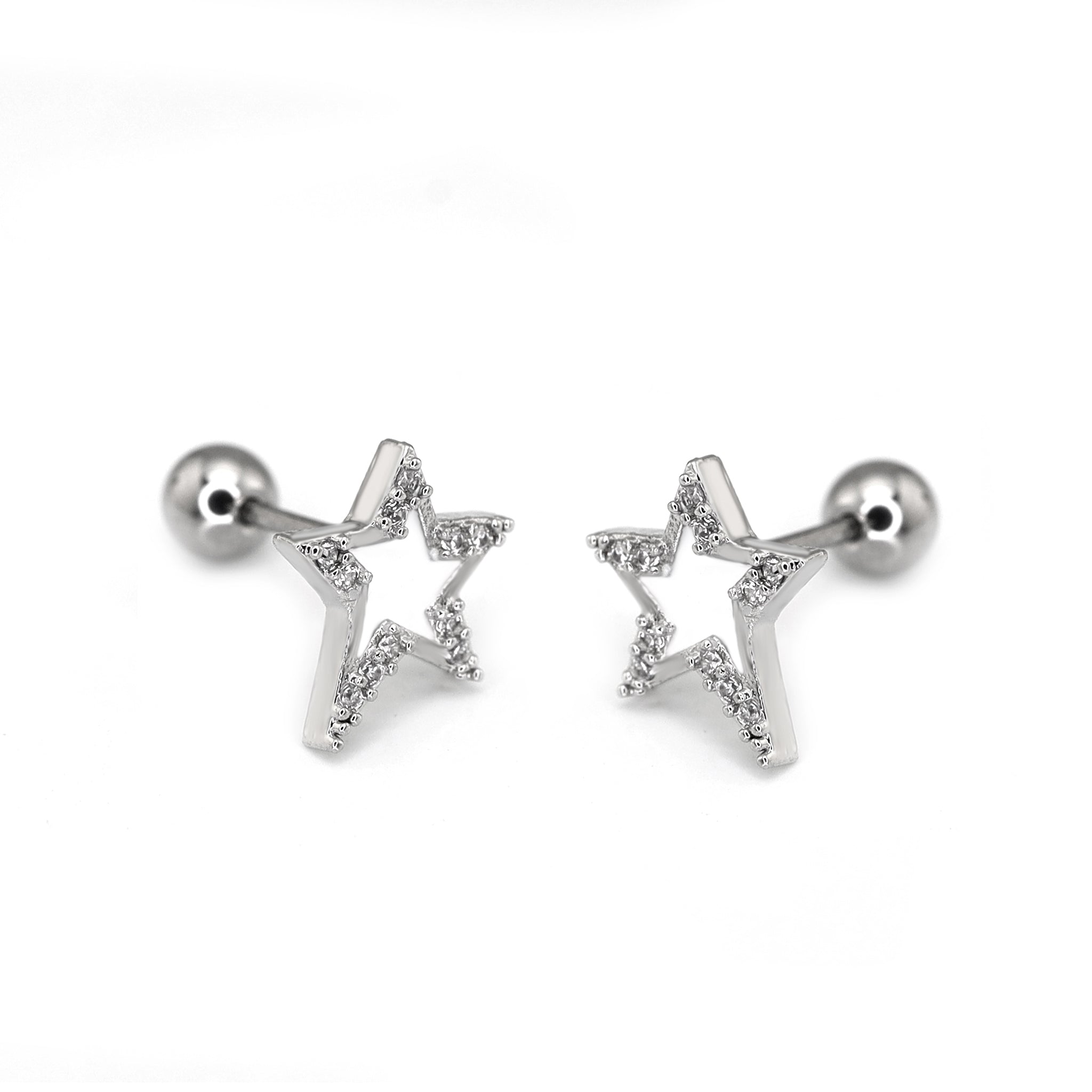 Black & White CZ Pentagram Ear Studs