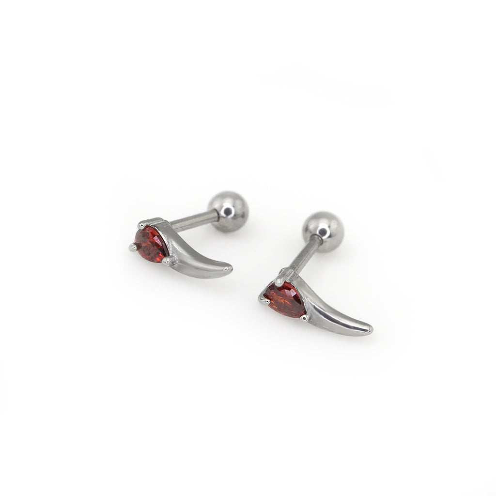 Heart Red CZ Dragon Fang stainless steel Ear Studs