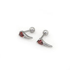 Heart Red CZ Dragon Fang stainless steel Ear Studs