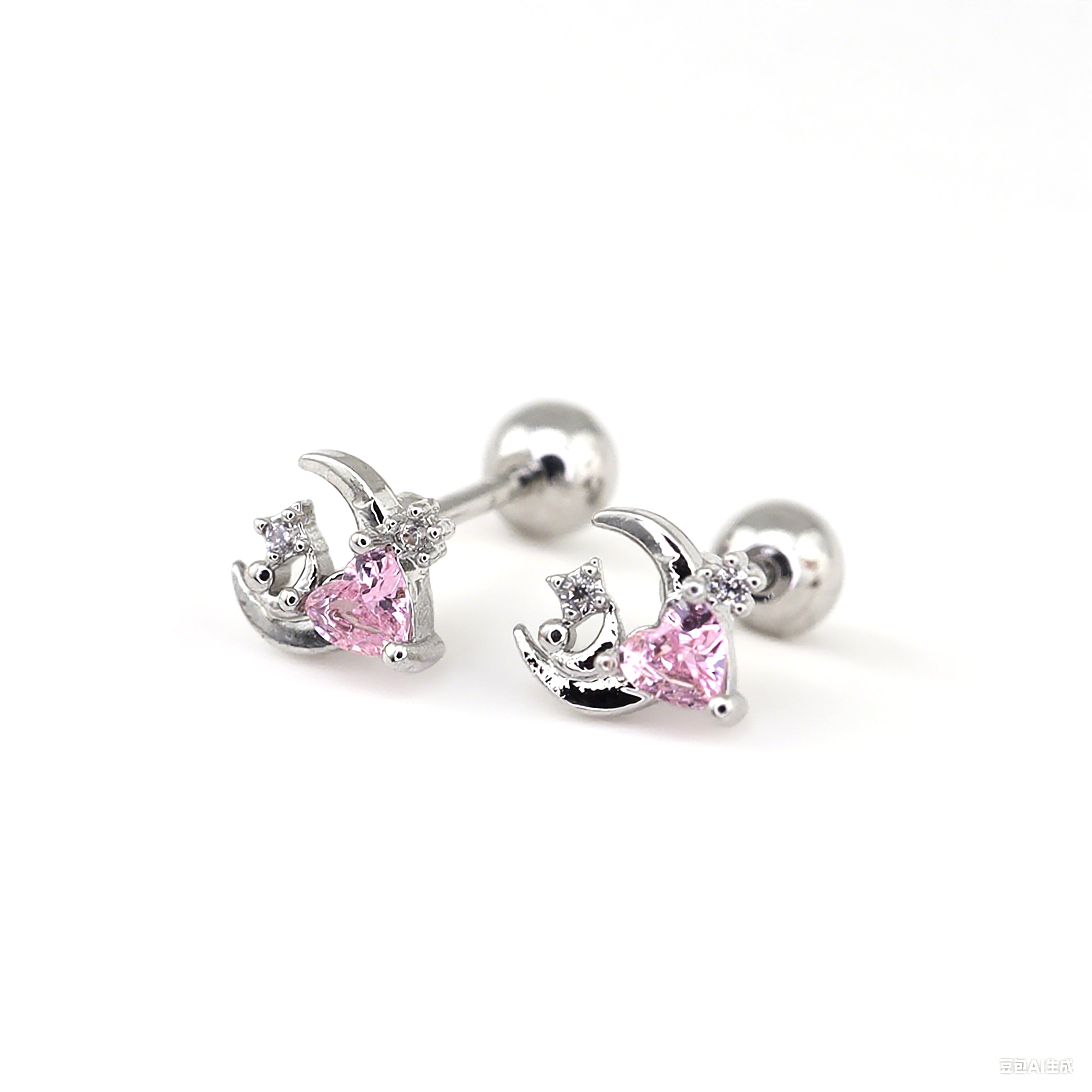PAIR OF 20G Thin Star Moon Heart CZ Ear Studs