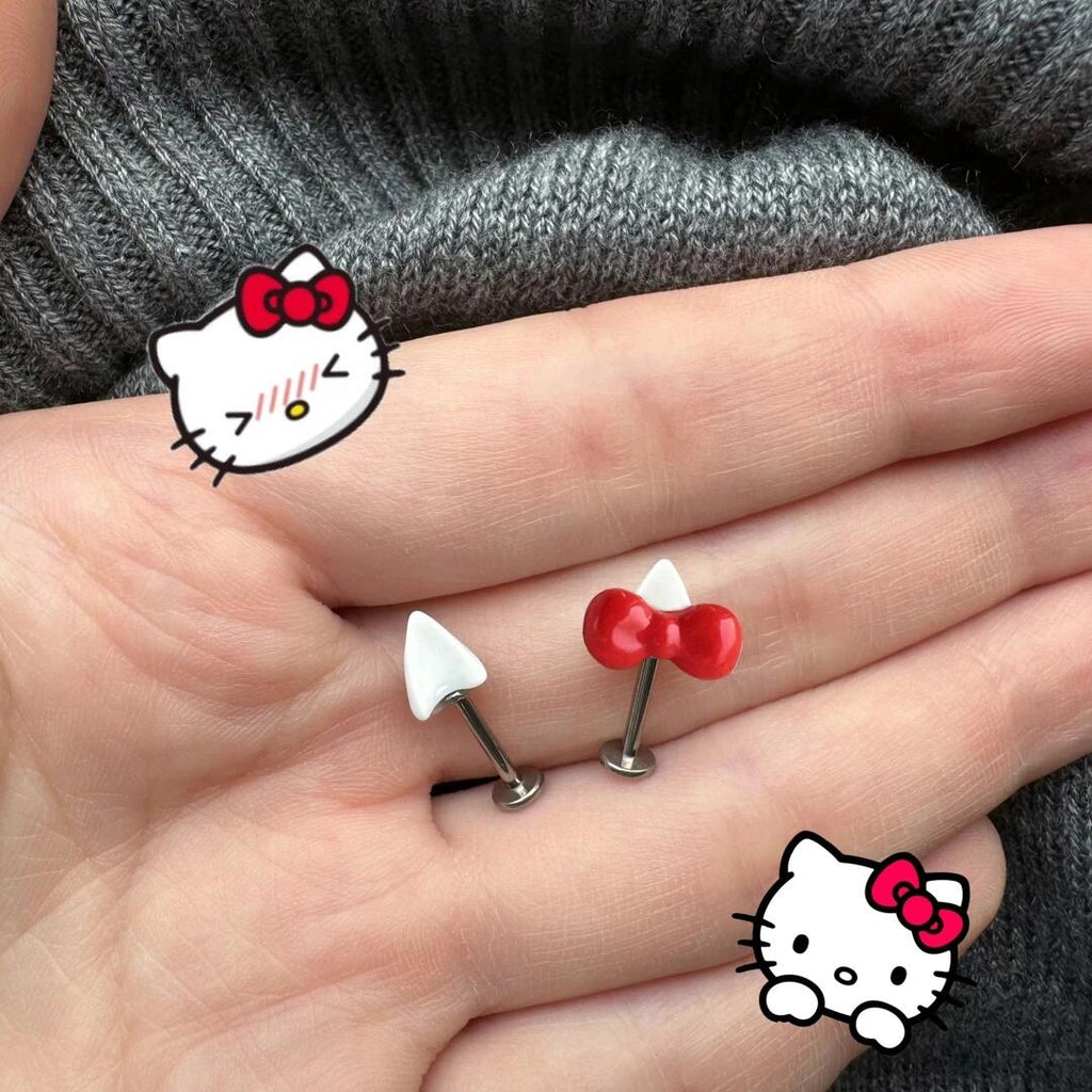 Paws & Purrs - Cute Kitty Bow Titanium Helix Studs