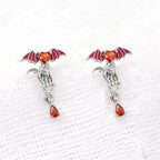 Red CZ Bat & Skull Dangle Ear Studs