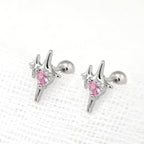 Pink CZ Double Star Thin Gauge Ear Studs