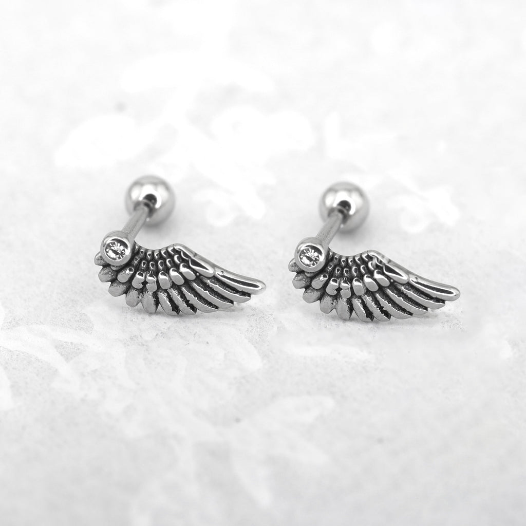 Single Wing CZ stainless steel Ear Stud