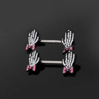 PAIR OF Bow & White Skeleton Hand tainless steel Nipple Rings