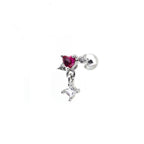20G Arrow Through Pink Heart CZ Dangle Ear Studs