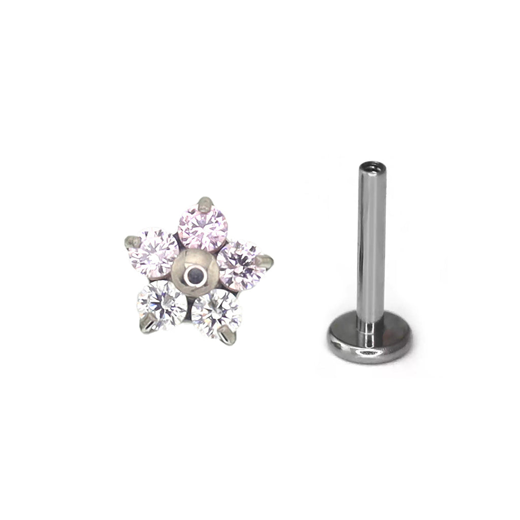 Floral CZ Internally Threaded Titanium Stud