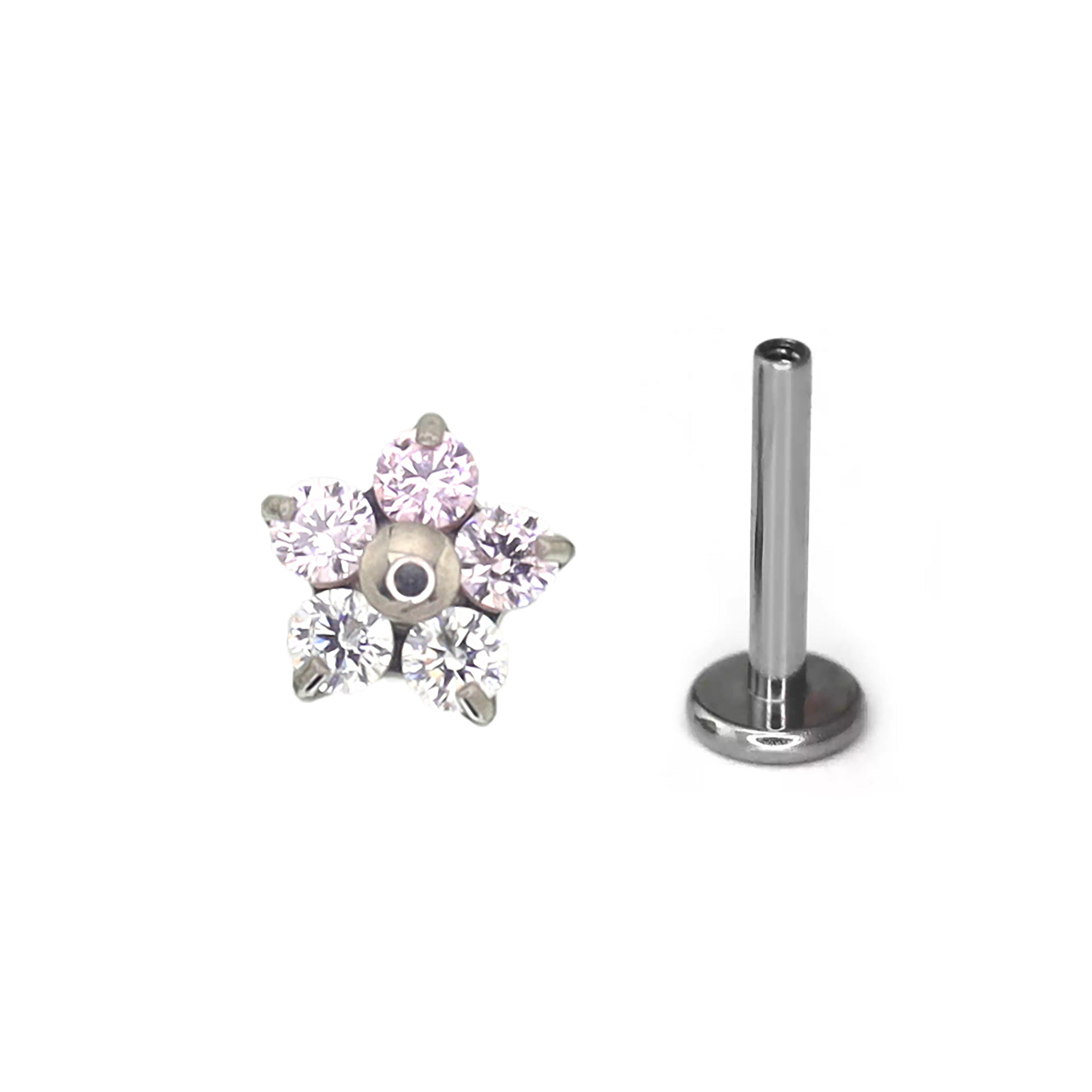 Floral CZ Internally Threaded Titanium Stud