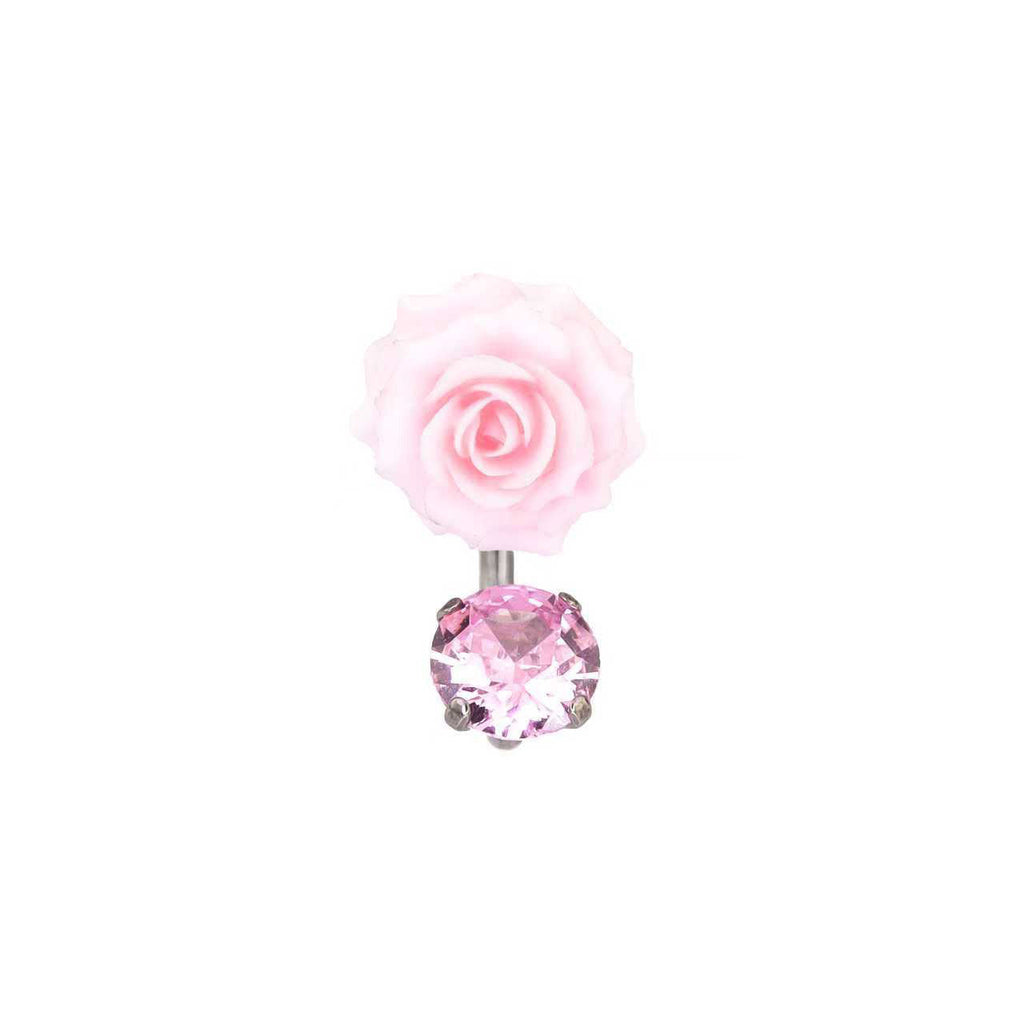 3D Pink Resin Rose & CZ Titanium Horseshoe Rings