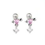 20G Arrow Through Pink Heart CZ Dangle Ear Studs