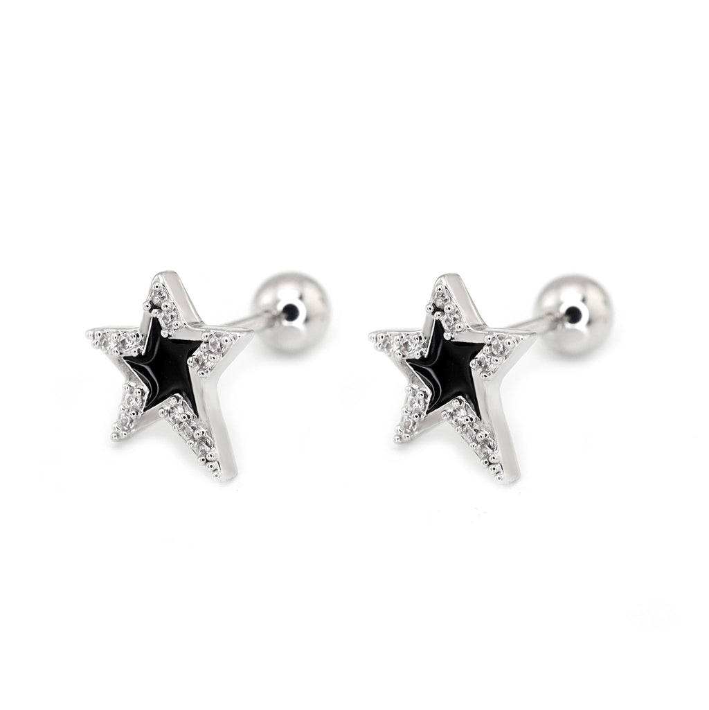 Black & White CZ Pentagram Ear Studs