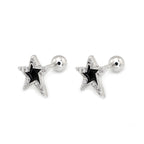 Black & White CZ Pentagram Ear Studs