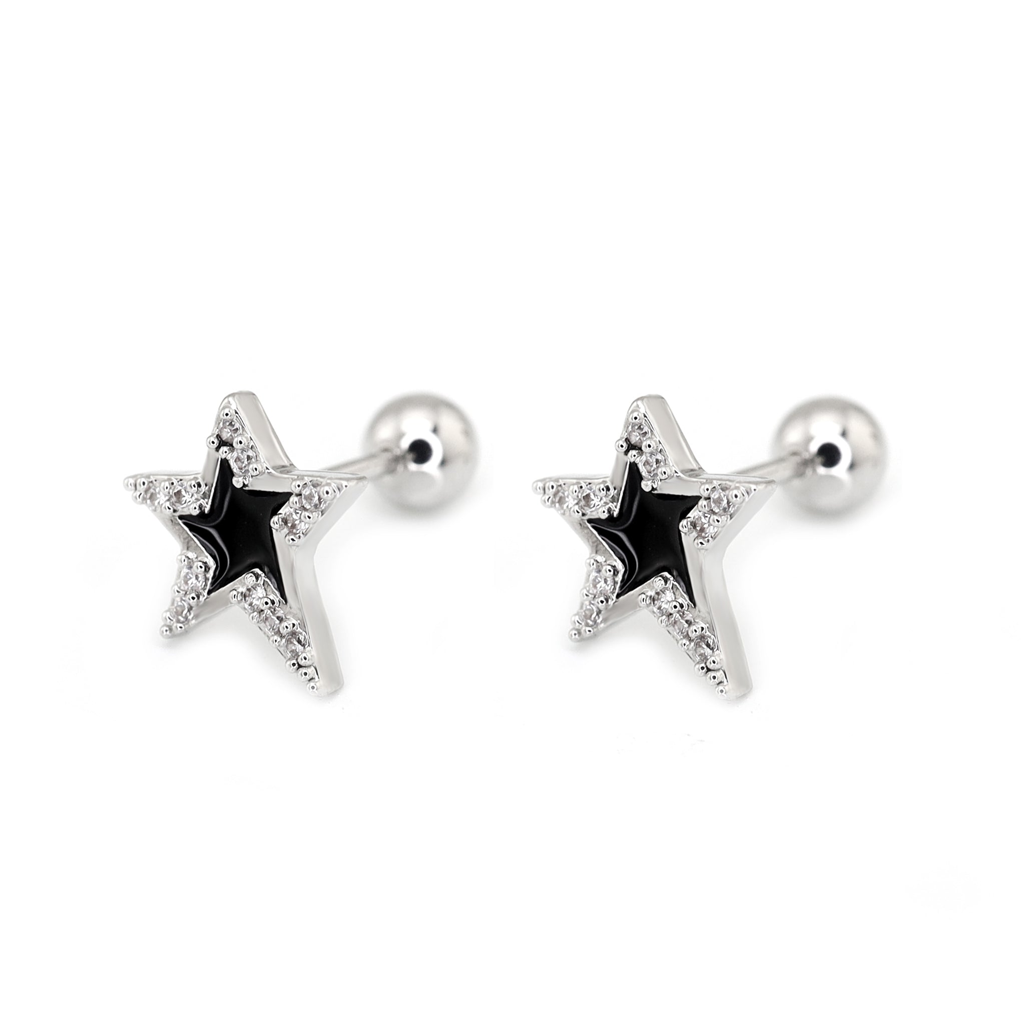 Black & White CZ Pentagram Ear Studs