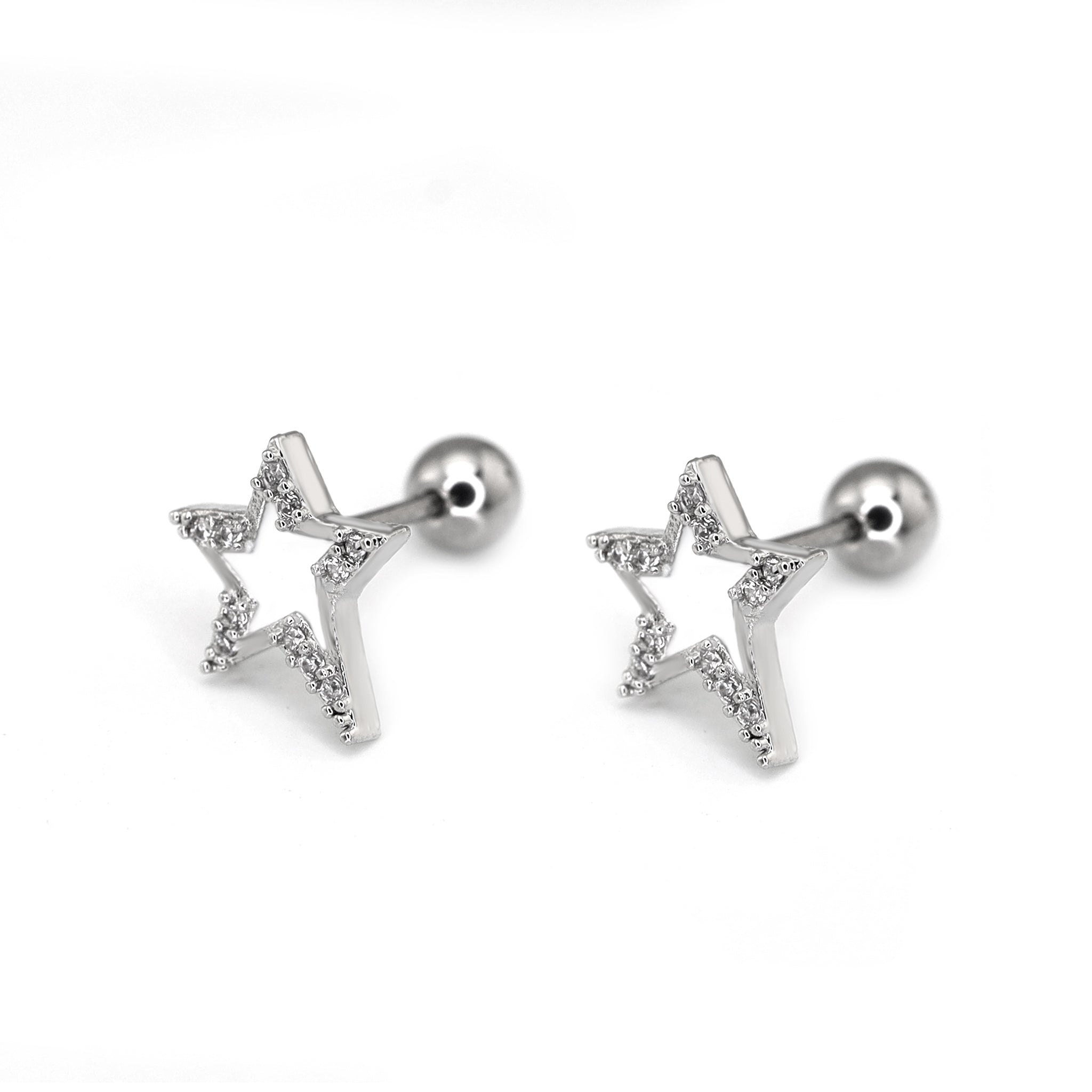 Black & White CZ Pentagram Ear Studs