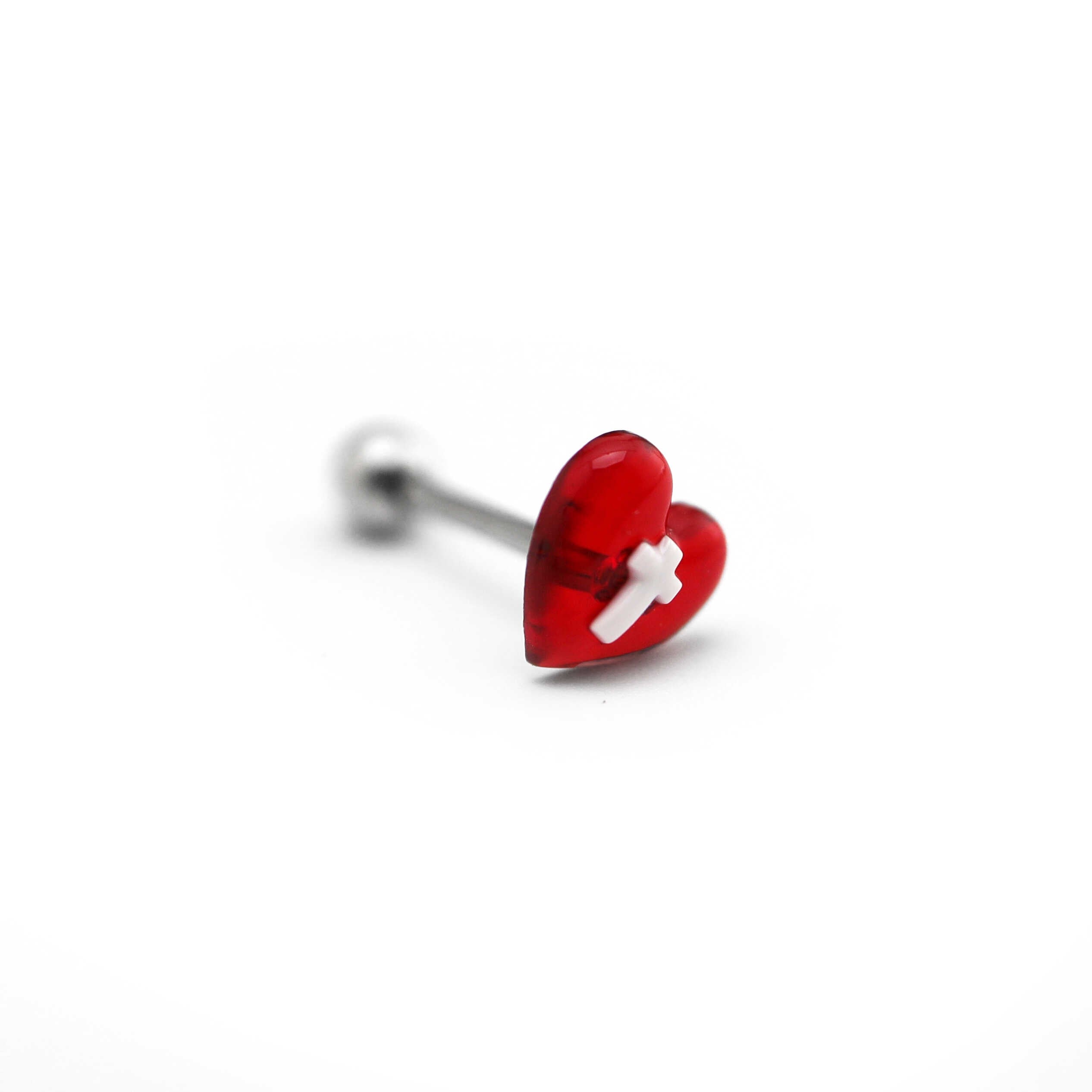 Resin Heart Cross stainless steel Tongue Stud