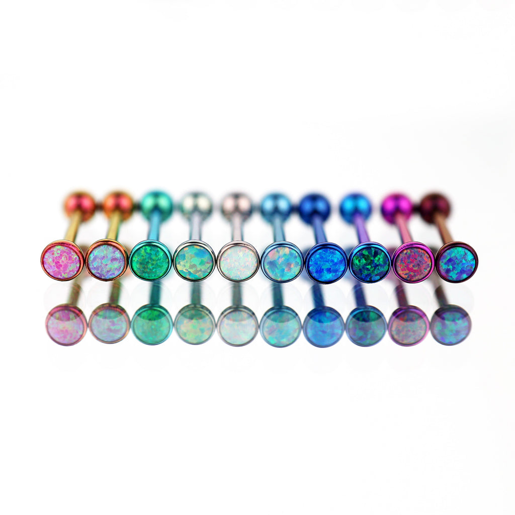 Flat opal Titanium Internally Threaded tongue stud