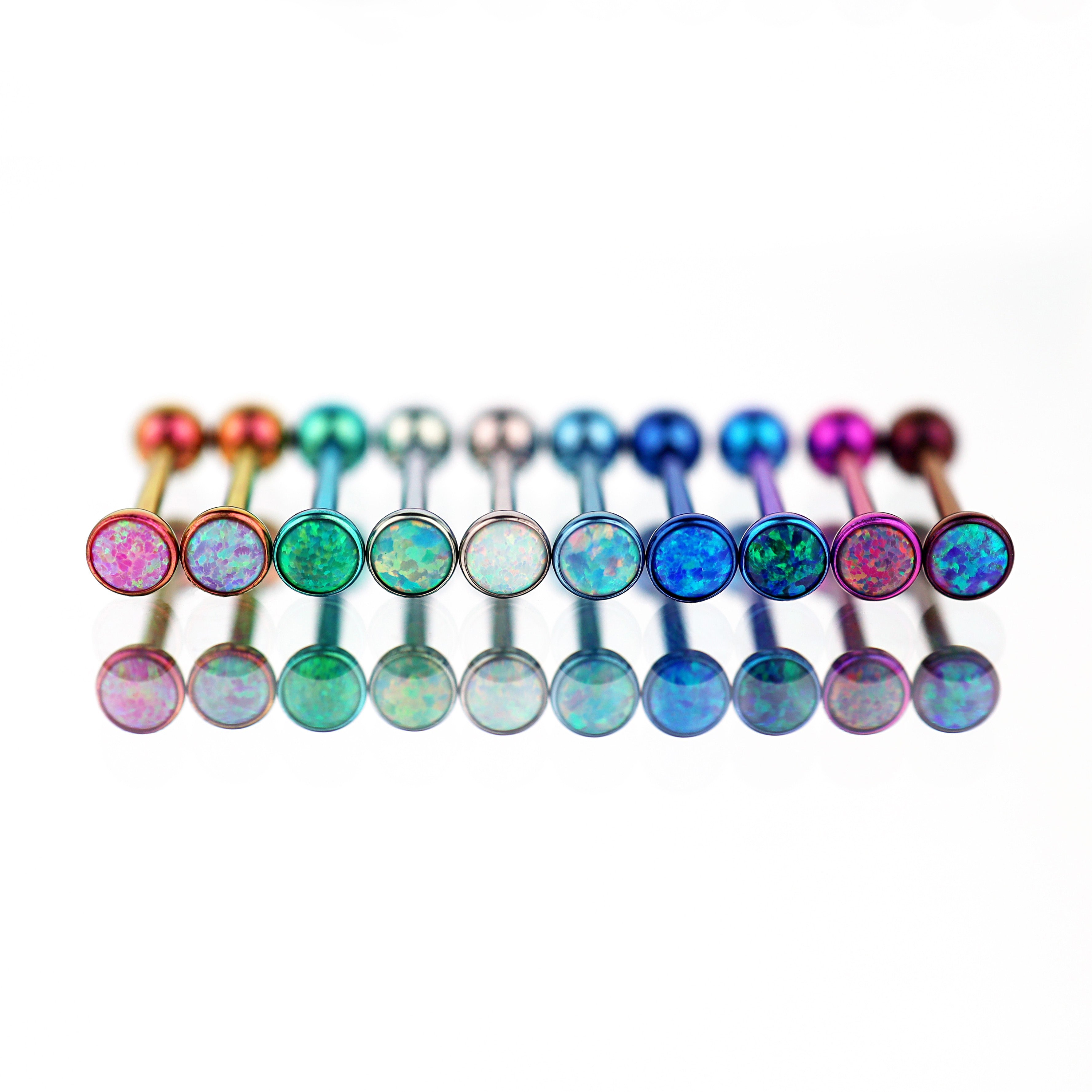 Flat opal Titanium Internally Threaded tongue stud