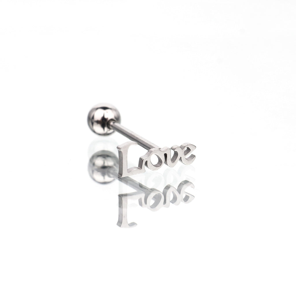"LOVE" Text Stainless Steel Tongue Stud