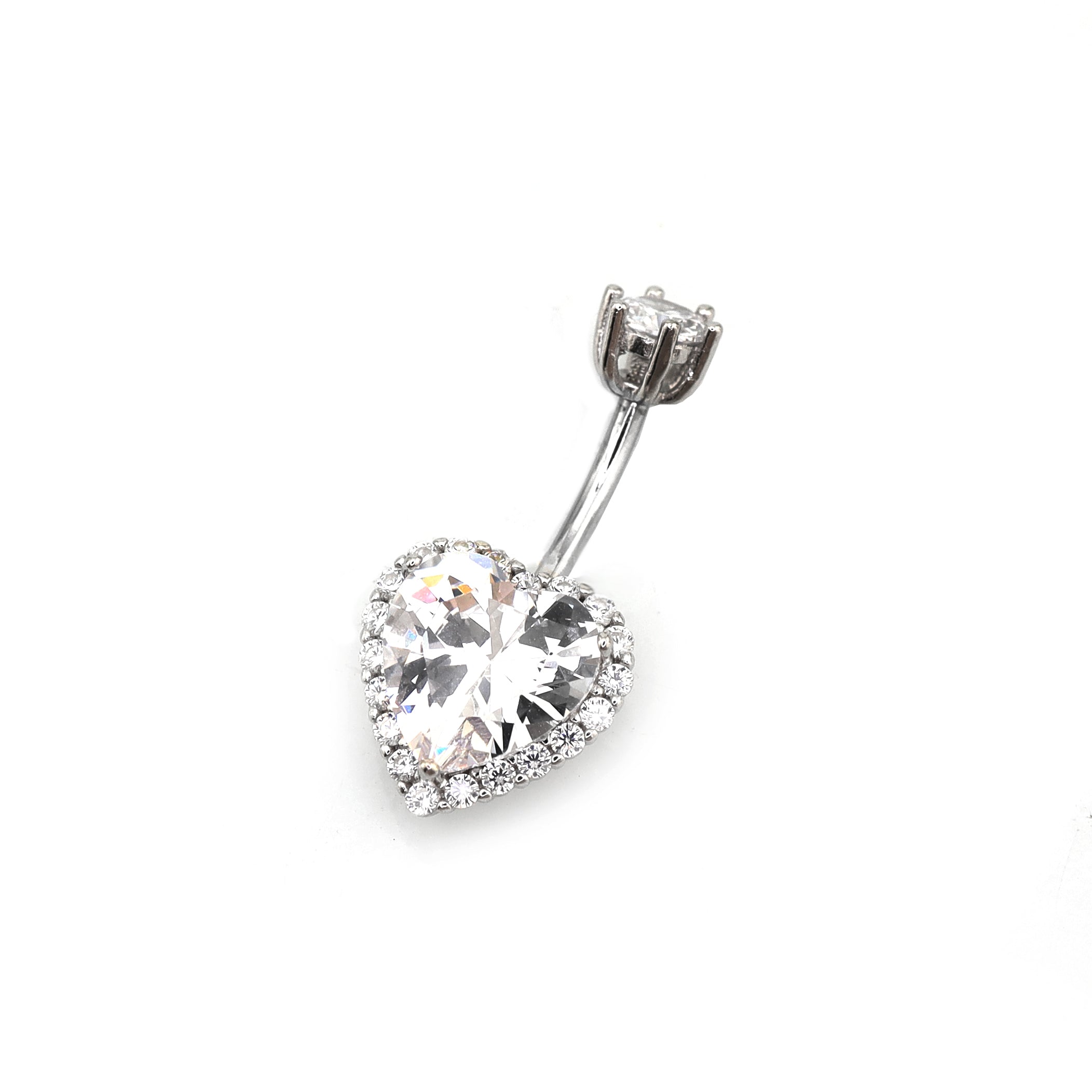 Heart-shaped CZ S925 Sterling Silver Belly Ring