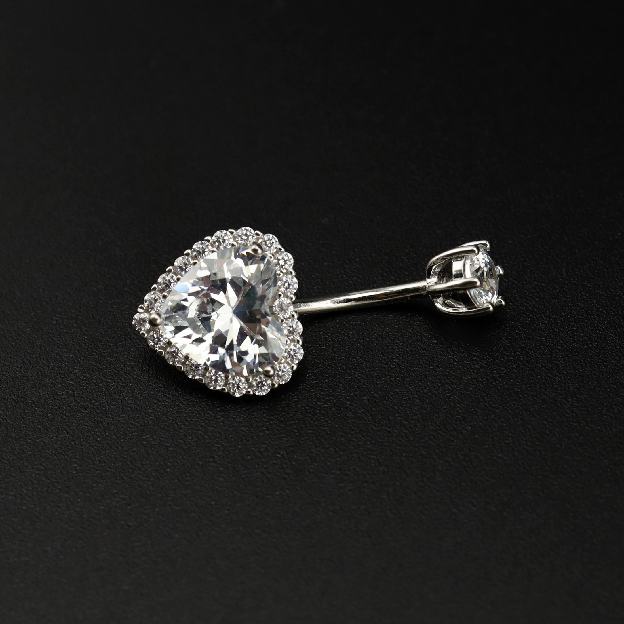 Heart-shaped CZ S925 Sterling Silver Belly Ring
