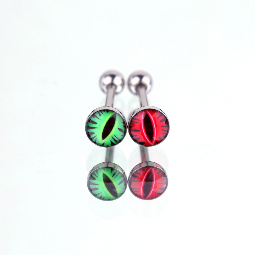 Red & Green Devil Eye Oil Slick Tongue Stud