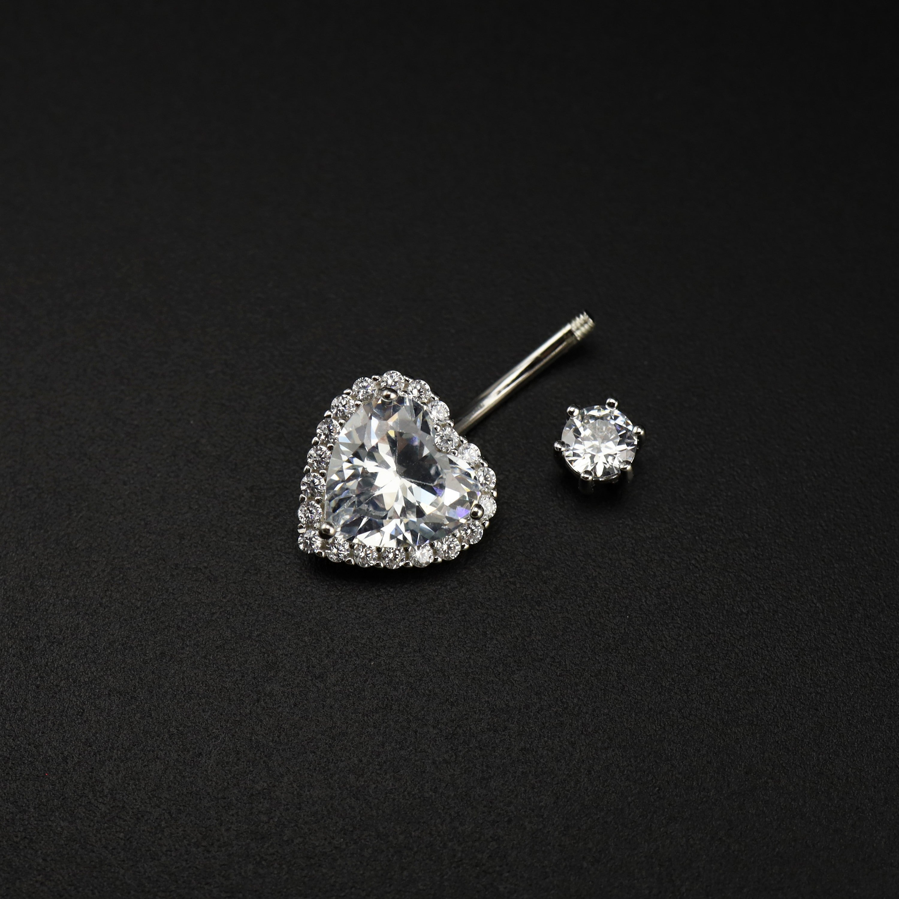 Heart-shaped CZ S925 Sterling Silver Belly Ring