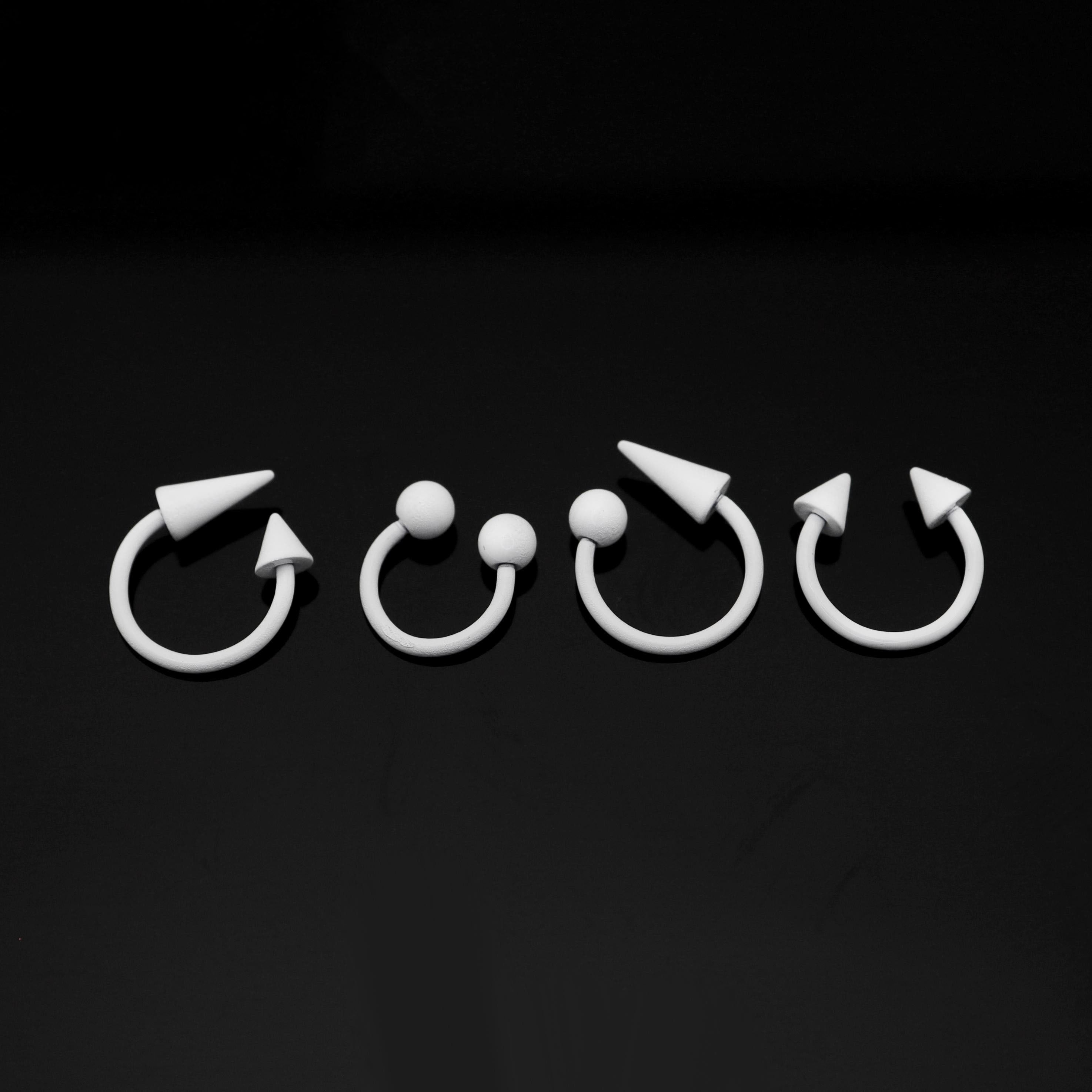 Pure White Tapered Orb Metal Horseshoe Ring