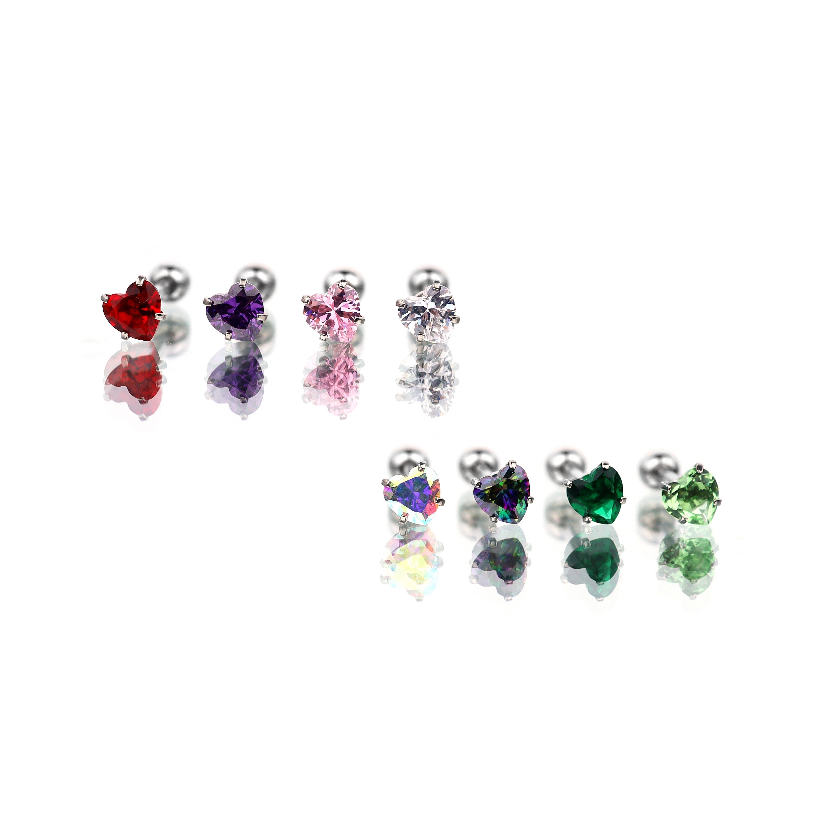 Heart-shaped CZ tongue stud