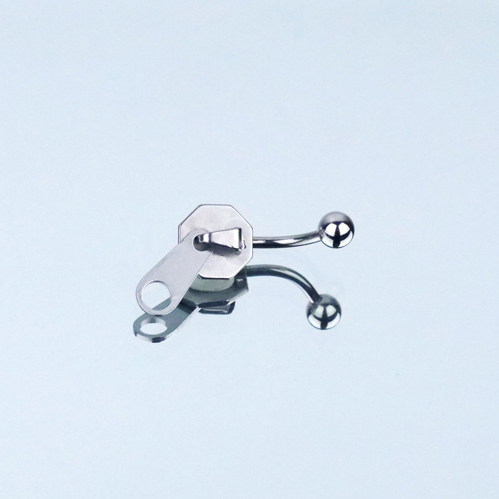 Pink & Black Zipper Design Navel Ring