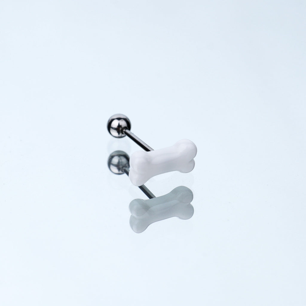 Resin white bone stainless steel tongue stud