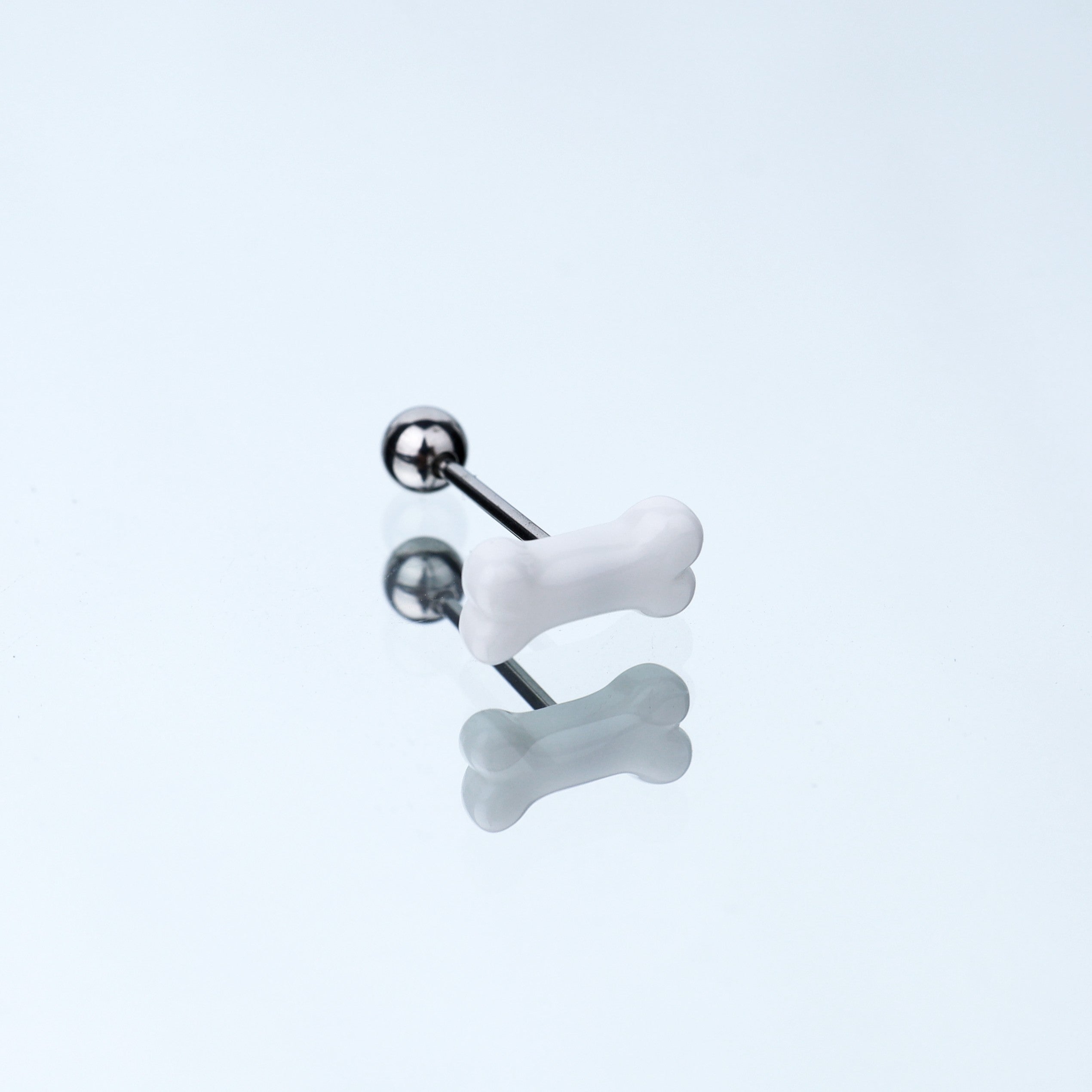 Resin white bone stainless steel tongue stud