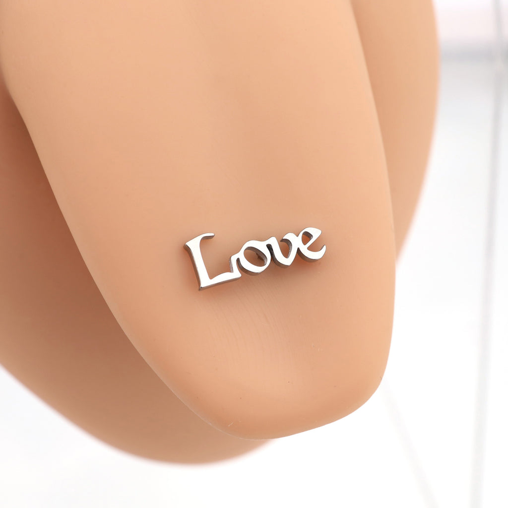 "LOVE" Text Stainless Steel Tongue Stud