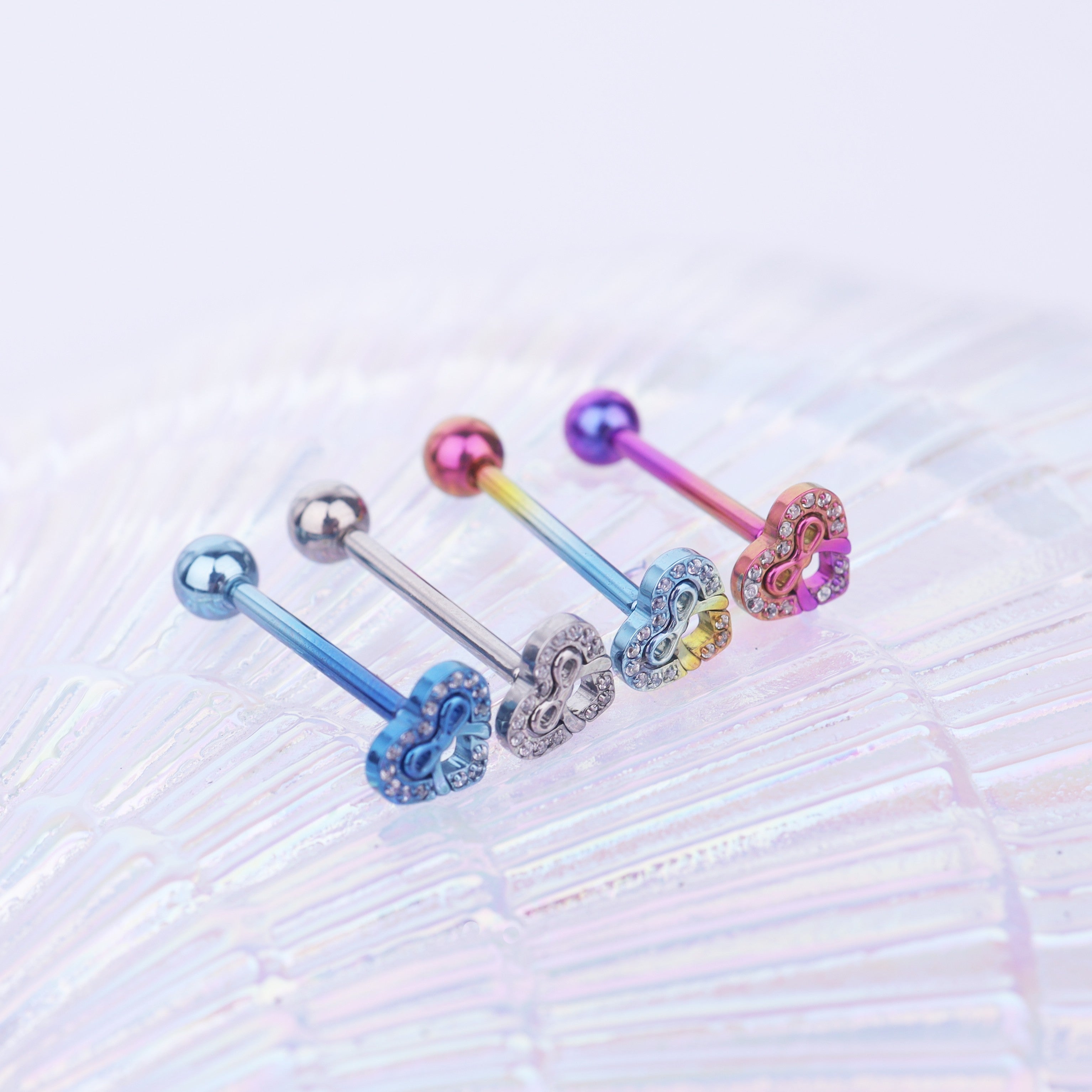 Heart bow tie CZ Titanium tongue stud