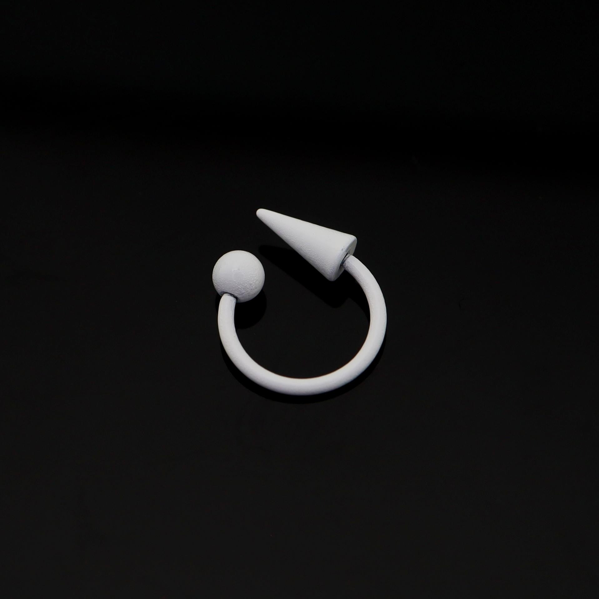 Pure White Tapered Orb Metal Horseshoe Ring