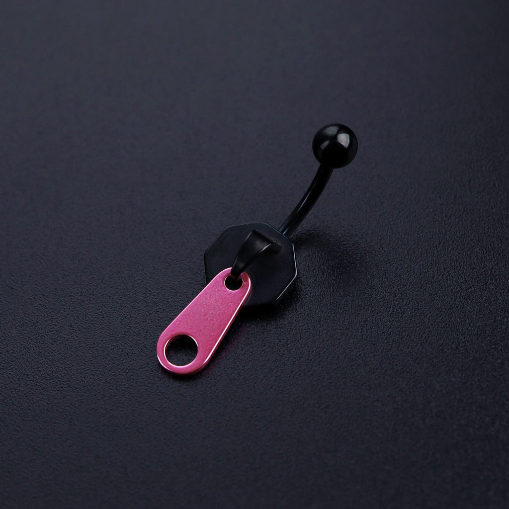 Pink & Black Zipper Design Navel Ring