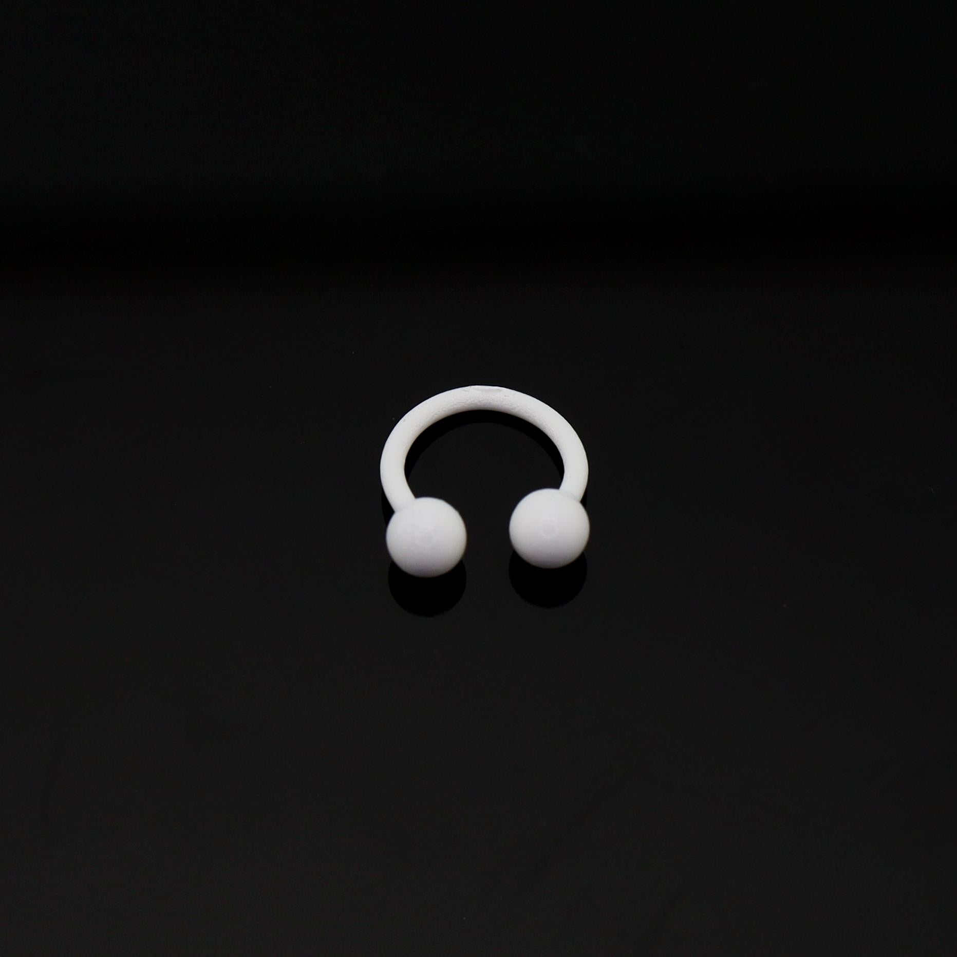 Pure White Tapered Orb Metal Horseshoe Ring