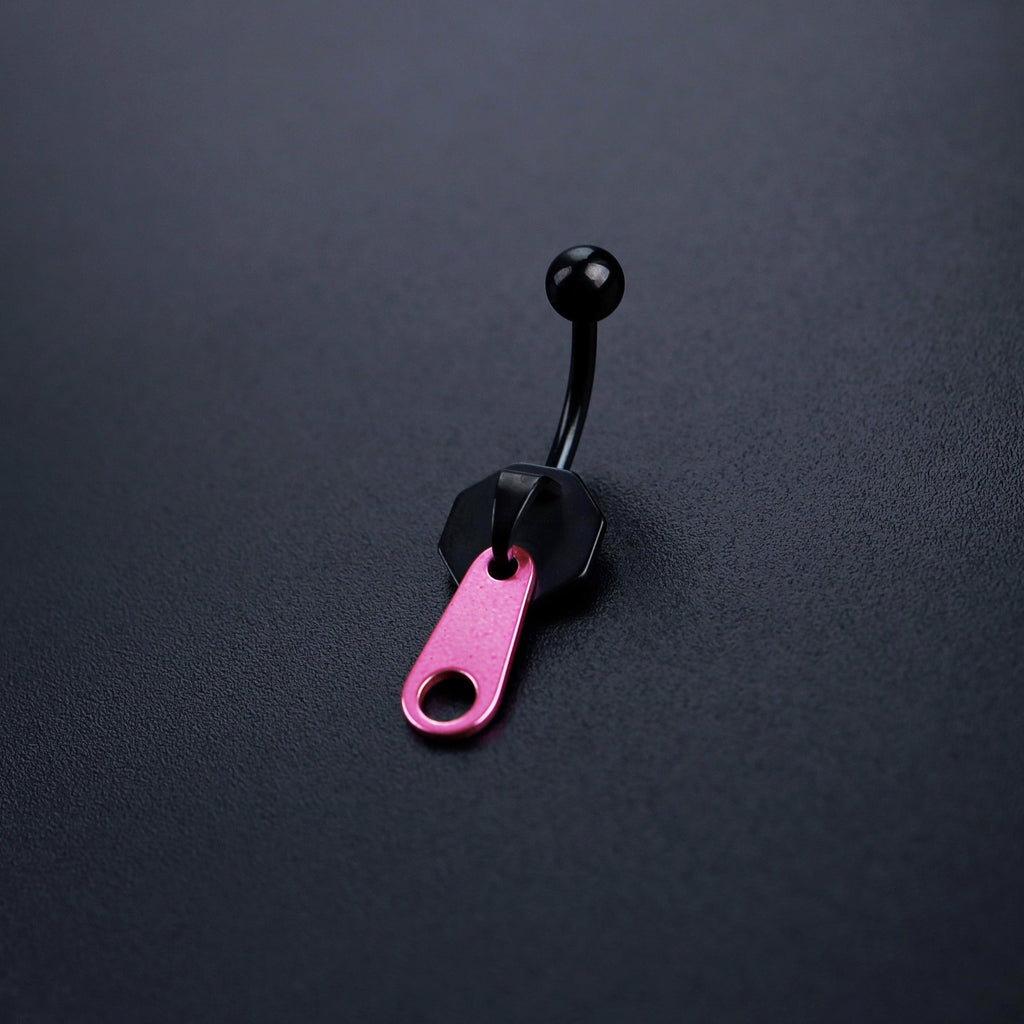 Pink & Black Zipper Design Navel Ring