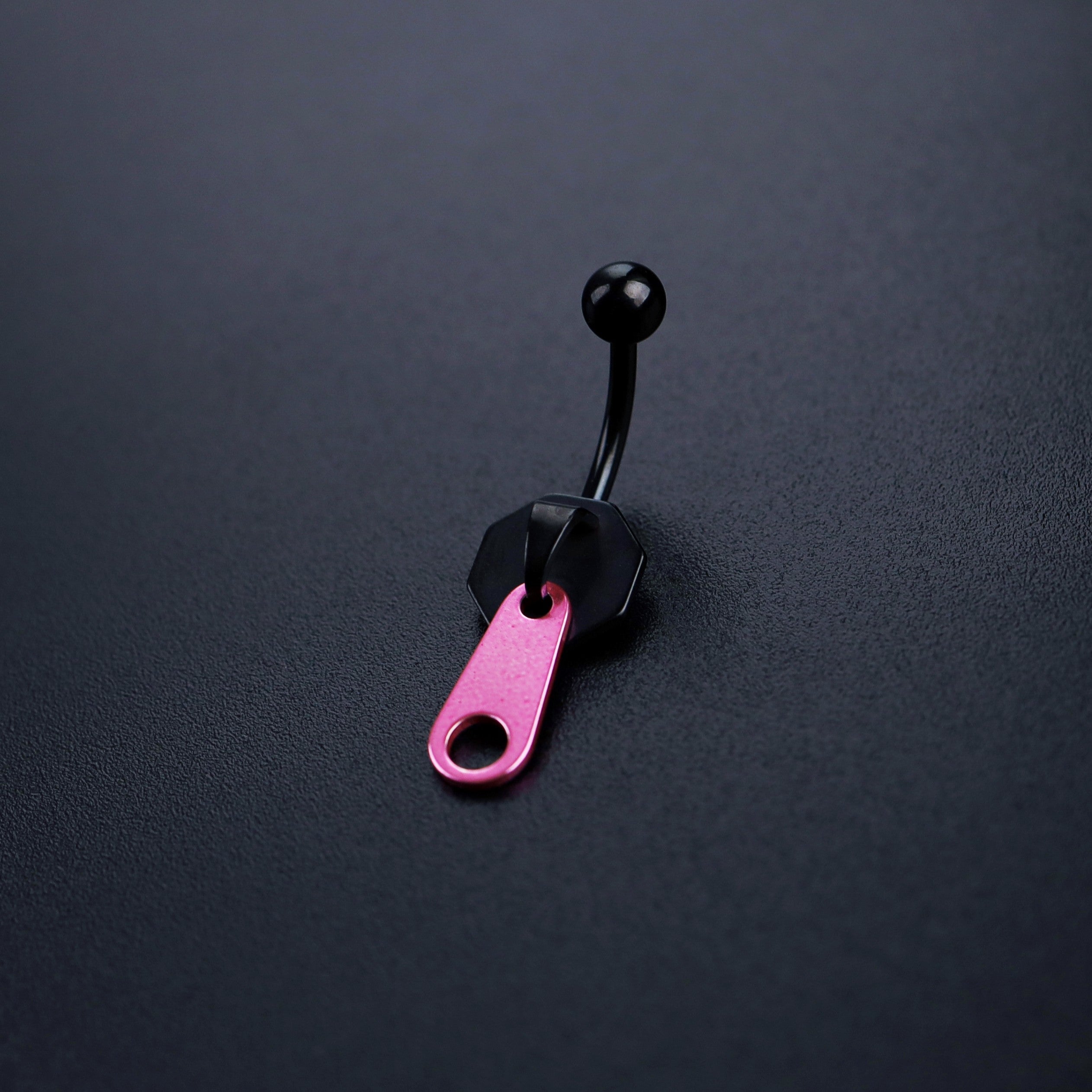 Pink & Black Zipper Design Navel Ring