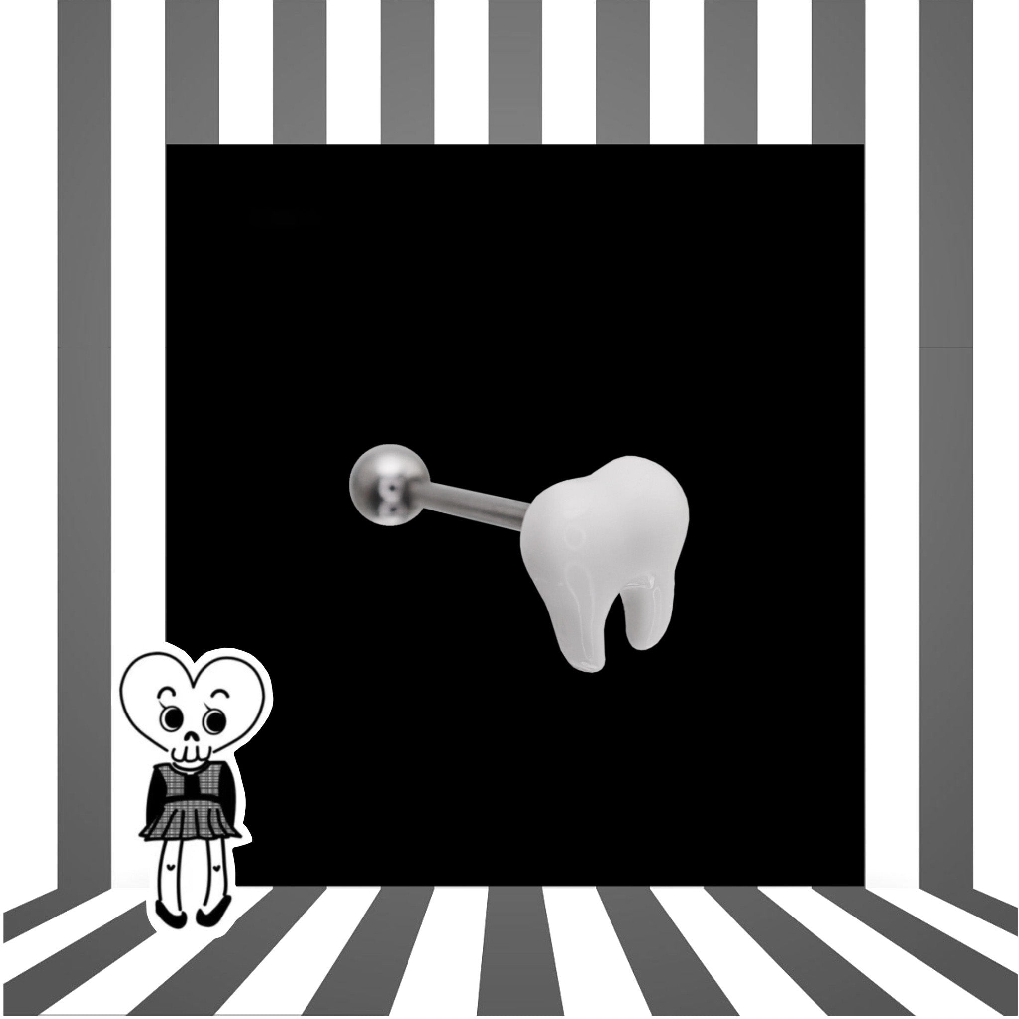 Resin White Tooth Design stainless steel tongue stud