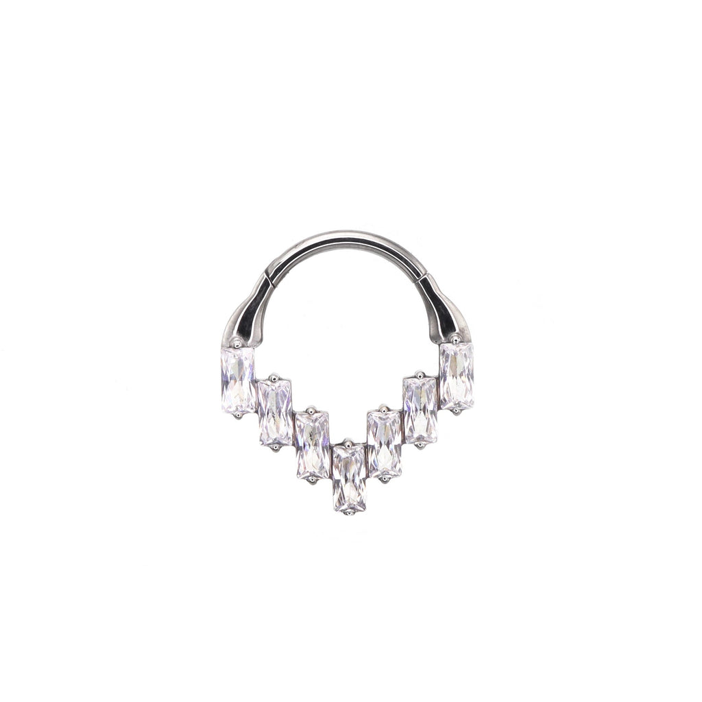 Square White/Blue CZ Titanium Segment hoop