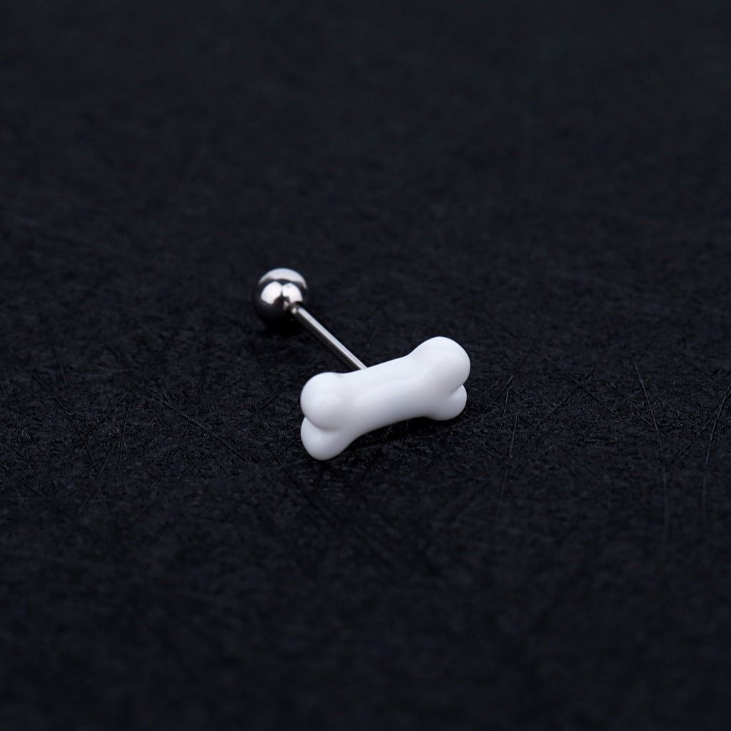 Resin white bone stainless steel tongue stud