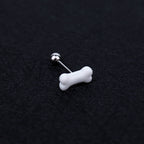 Resin white bone stainless steel tongue stud