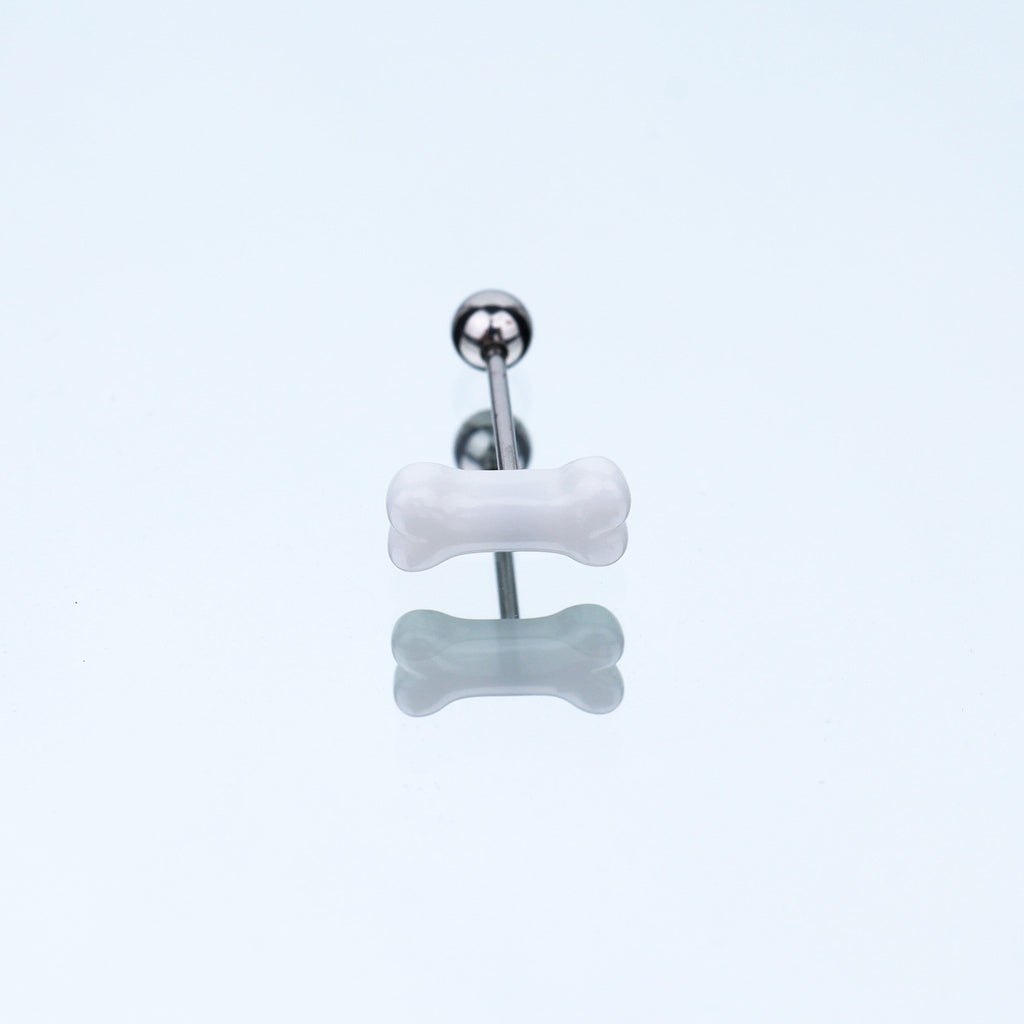 Resin white bone stainless steel tongue stud