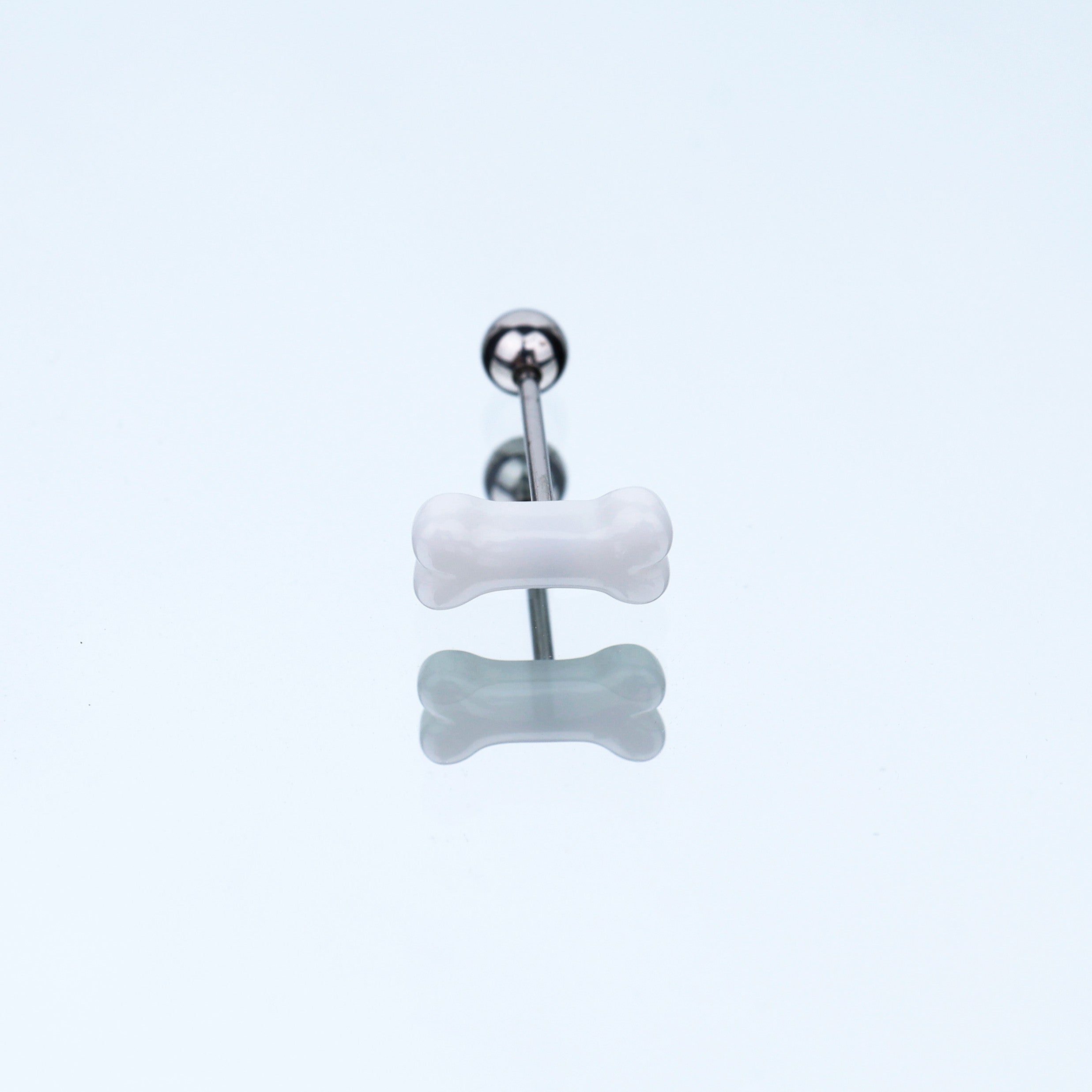 Resin white bone stainless steel tongue stud