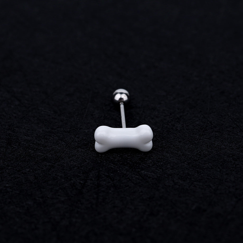 Resin white bone stainless steel tongue stud